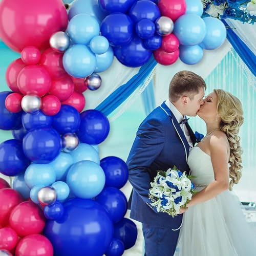 Blue Balloon Arch Kit, Blue Hot Pink Balloons Birthday Party, 5 10 18 Inch Rose Red Birthday Balloon Garland Kit DIY Backdrop, suitable for Baby Shower, Wedding, Anniversary, Party Decoration