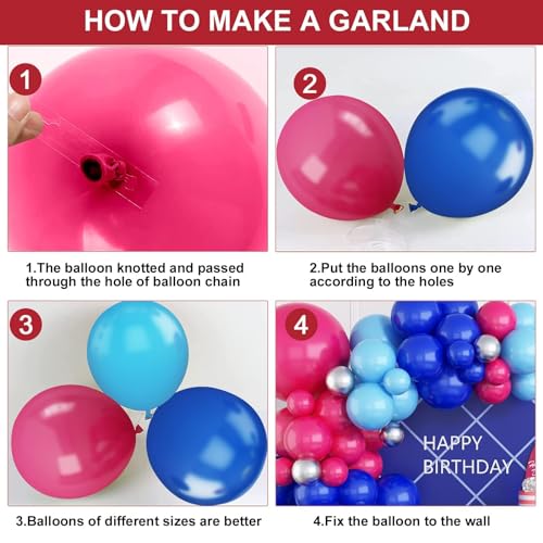 Blue Balloon Arch Kit, Blue Hot Pink Balloons Birthday Party, 5 10 18 Inch Rose Red Birthday Balloon Garland Kit DIY Backdrop, suitable for Baby Shower, Wedding, Anniversary, Party Decoration