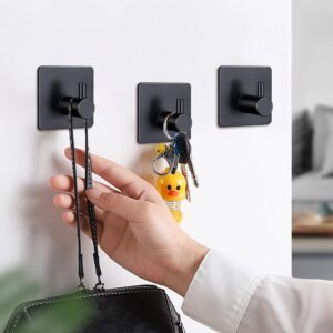 yeulluey 4pcs Towel Hooks for Bathrooms, Adhesive Hooks for Hanging Heavy Duty Waterproof Stainless Steel Black Kitchen Bathroom Wall Hooks for Coats Key Hat Wall Mount Sticky Towel Robe Hook Rack