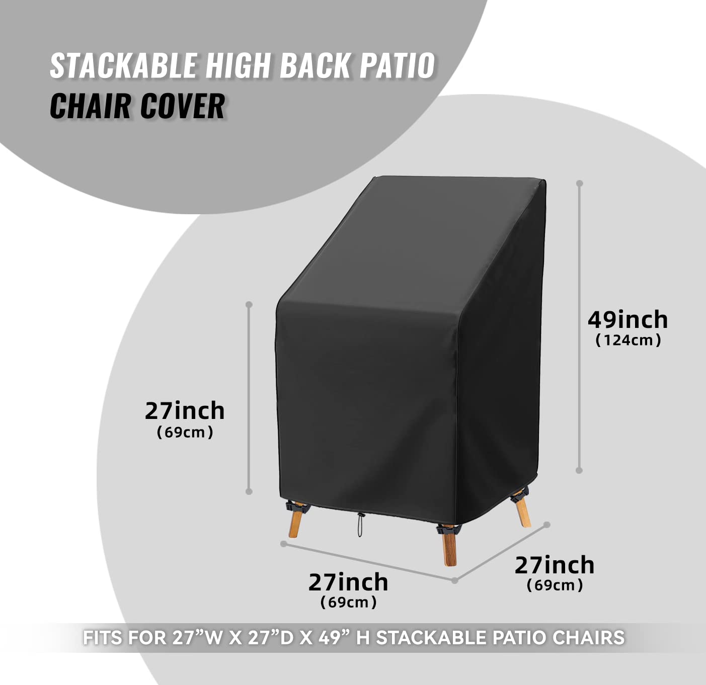 Stackable Patio Chair Covers, High Back Outdoor Chair Cover 27x27x49" Lawn Patio Furniture Covers Fits for 4-6 Stackable Dining Chairs