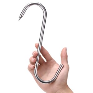 10 Inch Meat Hooks 5 PCS, Butcher Hooks Stainless Steel (8MM Diameter), Meat Processing Hooks, S-Shaped Hook for Hanging Bacon, Hunting Smoking Ribs, Drying, Grillling BBQ For Kitchen, Slaughterhouse