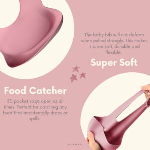 OLGUDS - Silicone Baby Feeding Set - Baby Led Weaning - Toddler Eating Utensils Bib Suction Bowl Divided Plate Sippy Cup - Baby First Stage Solid Food Essentials Dish Set - 6+ Months (Dark Pink)