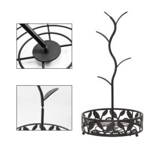 VANRA Mug Tree Holder Stand Coffee Mug Rack Countertop with Coffee Pod Basket Storage for Kitchen Counter Organizer, Black Steel