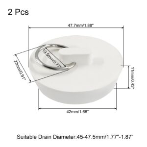 LifCratms 2Pcs White Rubber Drain Stoppers, 1-3/4 Inch Rubber Sink Plug Sink Stopper Drain Plug with Hanging Ring for Kitchen Laundry Bathroom Bathtub, Fits 45-47.5mm