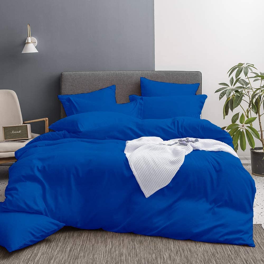 Royal Blue - Oversized Queen (98x98) Size Duvet Cover Set, 100% Egyptian Cotton 600 Thread Count with Zipper Closure and Corner Ties Soft and Smooth 1 Piece Comforter Cover With 2 Piece Pillowcases