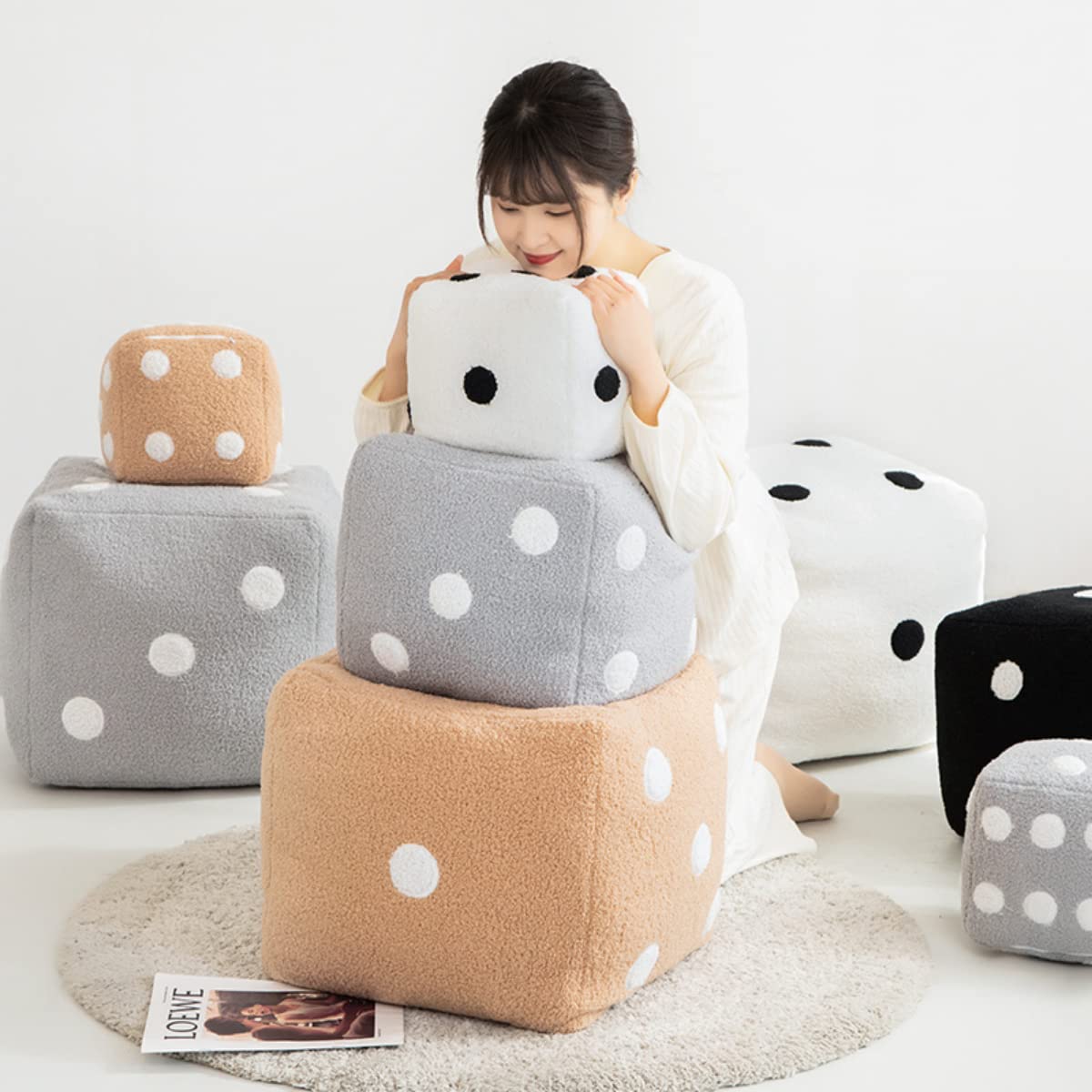 YUZHINUO Creative Funny Simulation Dice Plush Pillow Cubic Cube Plush Pendant Dolls Stuffed Soft Sofa Back Cushion Creative Home Decor (Grey,30cm/11.8 inch)