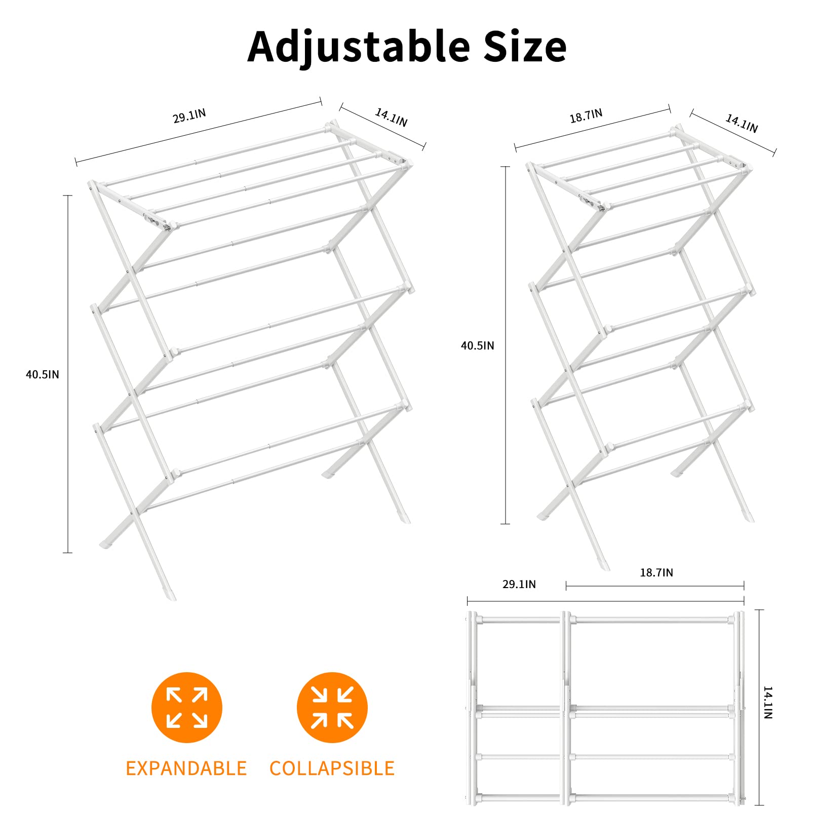 Rbitroise Clothes Drying Rack, Drying Rack Clothing,3-Tier Laundry Drying Rack for Clothes, Expandable Metal Clothing Dryer Rack, Folding Clothes Rack,Collapsible Towel Rack, Air Drying Rack-White