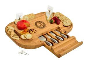 ncaa alabama crimson tide officially licensed bamboo cheese/charcuterie board with knife set & cheese markers by picnic at ascot