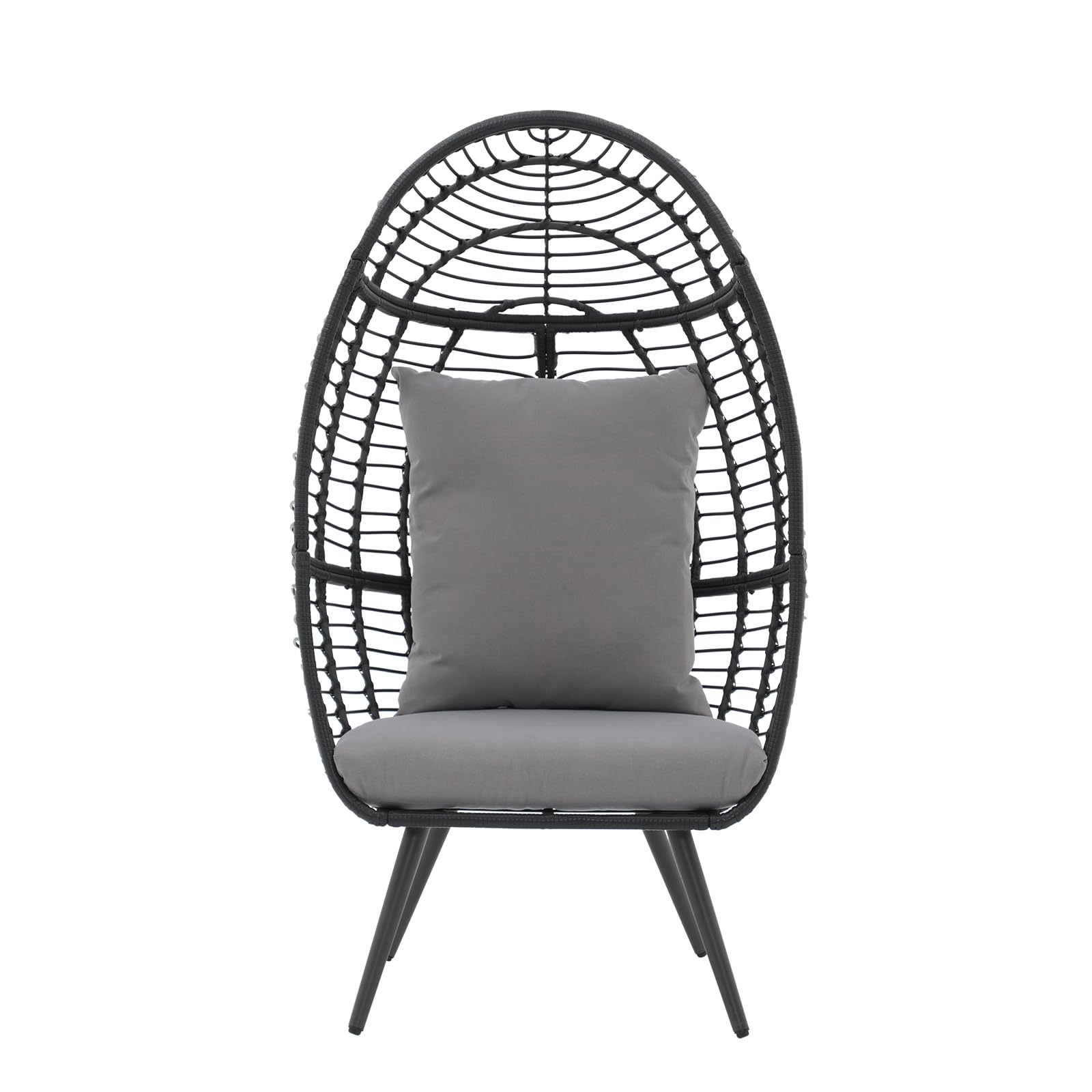 Patiorama Wicker Egg Chair Outdoor Indoor, Rattan Lounge Chair for Outside w/Legs Cushion, Basket Wicker Chair for Bedroom Living Room Front Porch Backyard Garden 350 lbs Capacity (Grey)