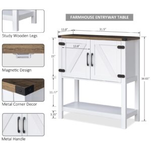 Mufico Console Table Coffee Bar Cabinet Sofa Table,31.5 L x 13.8 D x 34.65 H,Entryway Table with 2 Storage Cabinets, Farmhouse Buffet Sideboard for Kitchen, Foyer,Hallway (White)