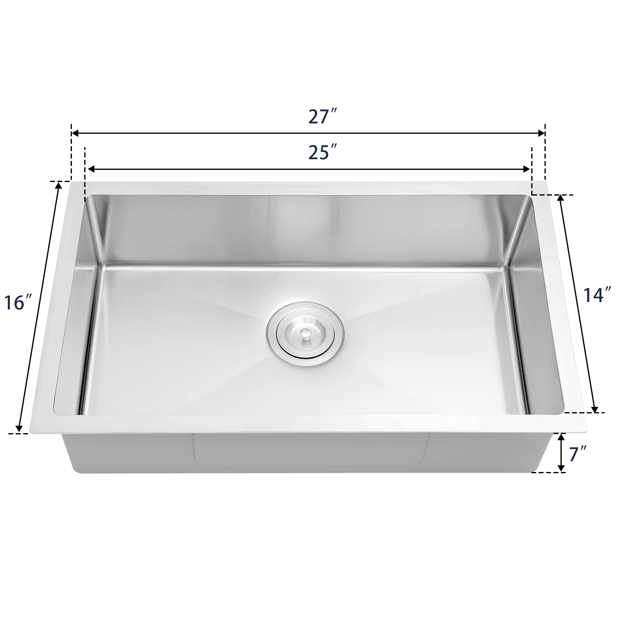 MILOSEN RV Kitchen Sink, 27''×16''×7'' Stainless Steel Undermount Kitchen Sink, Single Bowl Kitchen Sinks, Kitchen Sink for RV, 7 inch Depth Outdoor Kitchen Sink