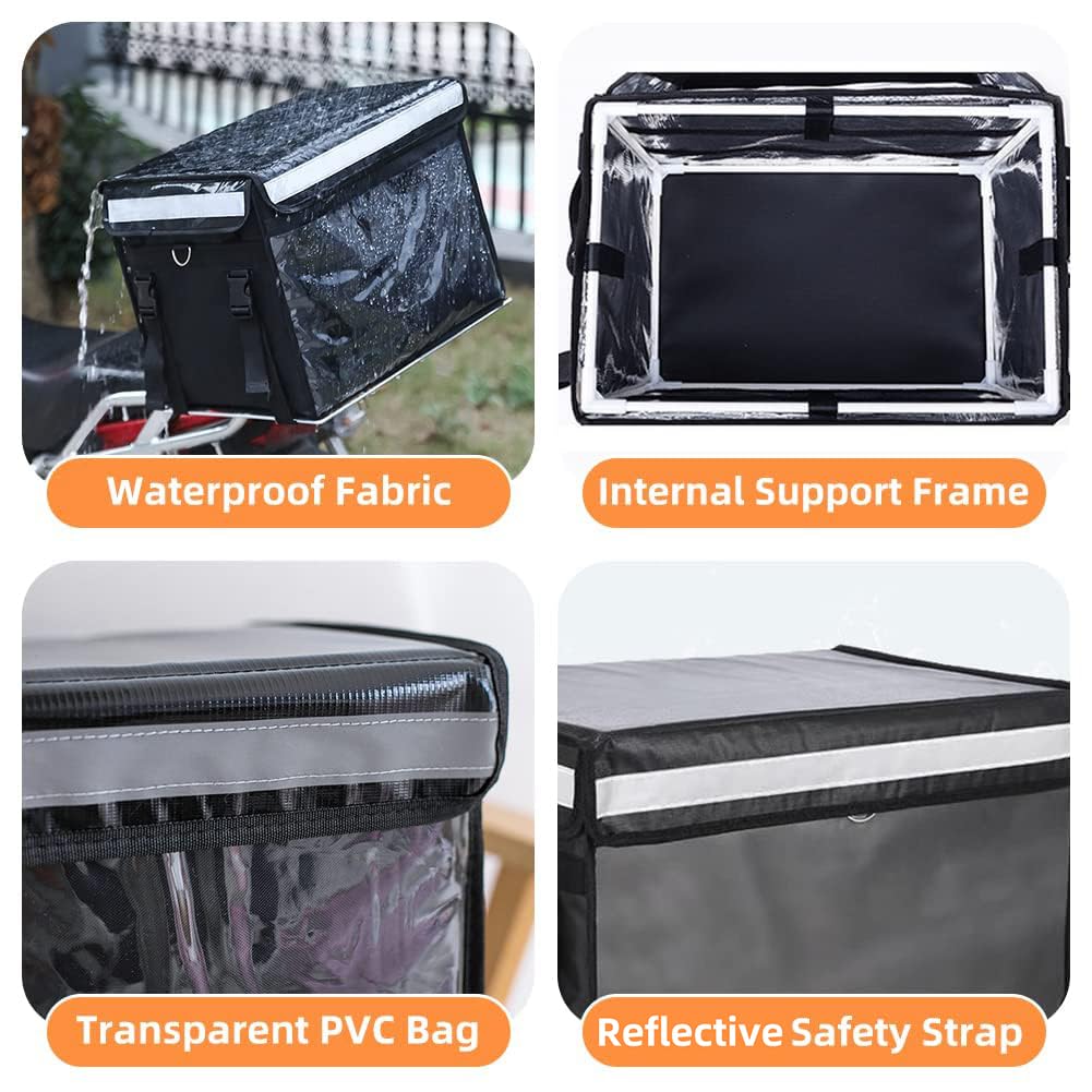 Large Insulated Food Delivery Bag with Fixed Base and Internal Frame, XL-18.1"x13.8"x13.8", Commercial Insulated Food Delivery Bag w/ Divider, Waterproof & Foldable Catering Bag Food Deliveries, Black