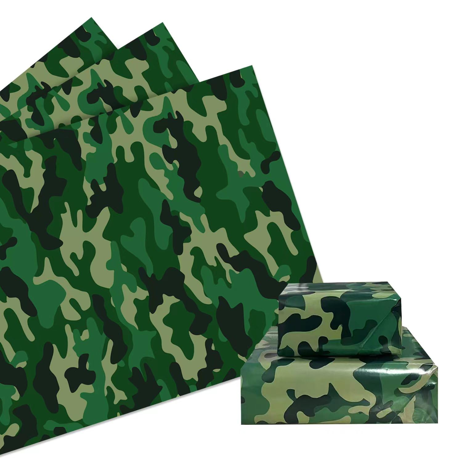 DodelyGz Camouflage Premium Kraft Gift Wrap Paper,Military Camo Wrapping Paper for Veterans Day Birthday Wedding Holiday Gift Wrap,Military Army Theme Party Decoration Supplies(Green Camouflage)