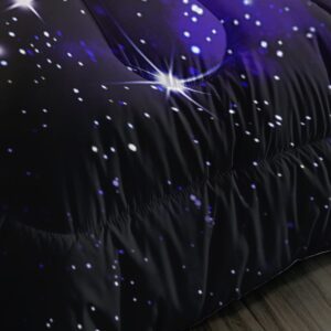 AILONEN Space Galaxy Dinosaur Bedding Set, Purple Dreamy Nebula Dinosaur Queen Size Bedding Sets for Boys Girls,Dino Roar Planet Pattern Soft Breathable Quilt Set 3Pcs(1 Comforter + 2 Pillowcase)