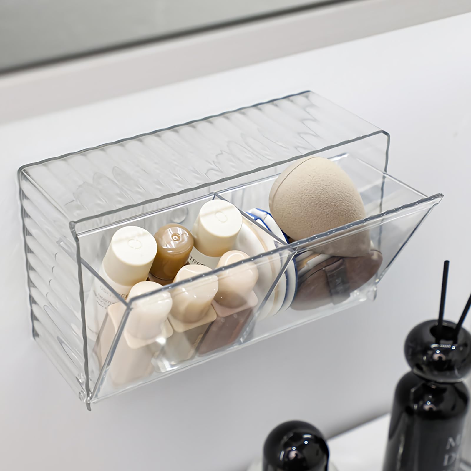 HomeSoGood Cotton Swab Storage Box,Transparent Bathroom Holder Canisters, Wall Mounted Makeup Organizer for Cotton Balls, Cotton Pad