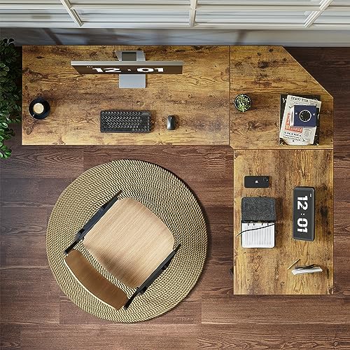 CubiCubi L Shaped Desk, 59.1 Inch Reversible Corner Desk with Storage Shelves, Home Office Desk for Writing Gaming Study, Rustic Brown