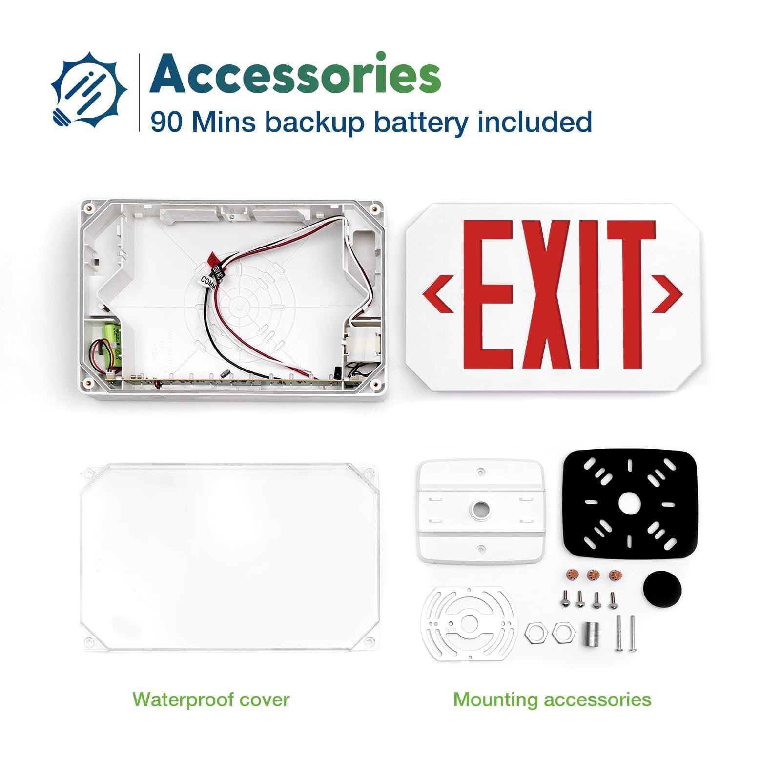 FREELICHT 2 PACK Red LED IP65 Waterproof Exit Sign with Battery Backup，Exit Sign for Business，Easy To Install，UL Certified，AC 120/277V.