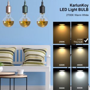 KarlunKoy Large Half Gold Light Bulb,8W (80W Equivalent) Dimmable LED Edison Bulbs,G95/G30 Globe Decorative LED Bulb Half Chrome Reflected Light 2700K Soft White E26 Base Pack of 2