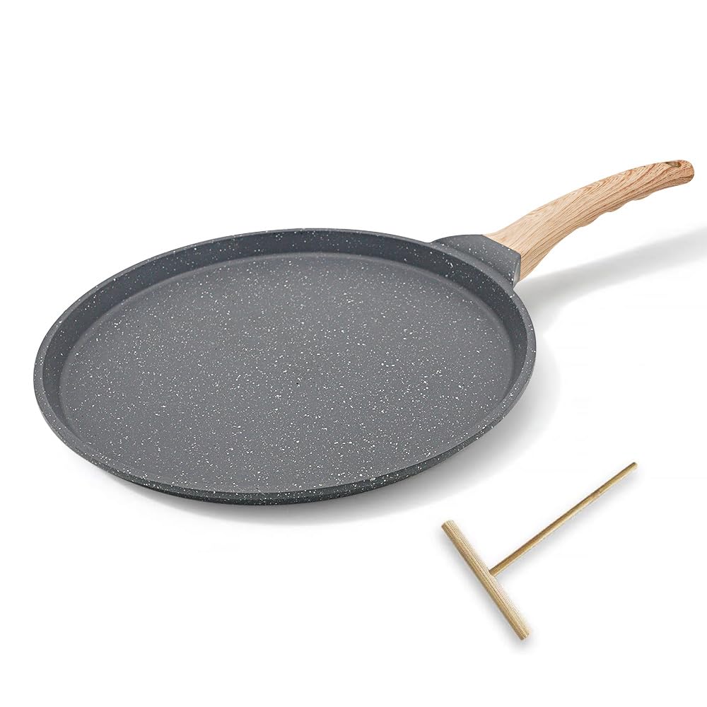 Bobikuke Nonstick Crepe Pan with Spreader,10 Inch Dosa Pan for Stove Tops Griddle Pan Flat Pan,Tawa Dosa Tortilla Pan,Compatible with All Stovetops - Black