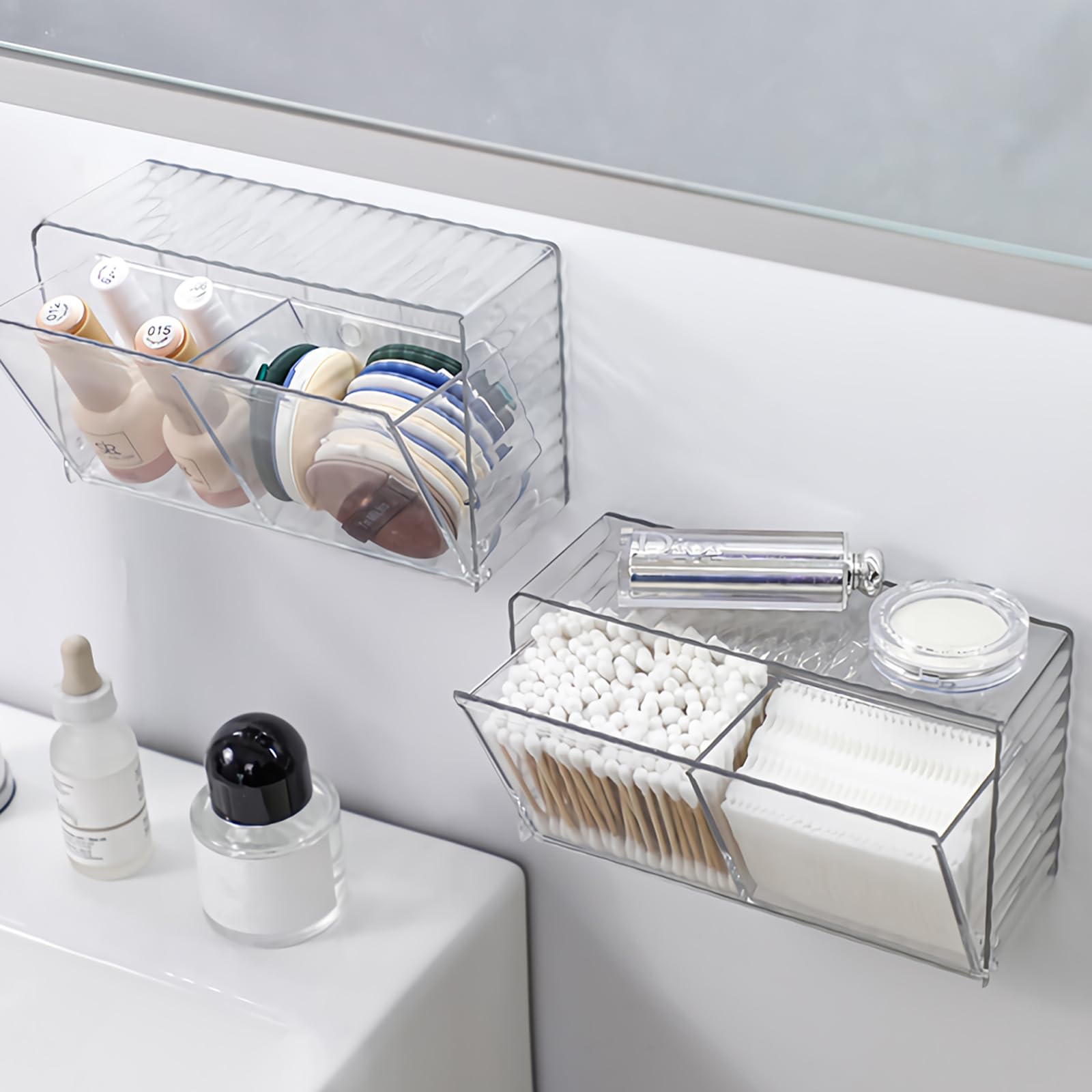 HomeSoGood Cotton Swab Storage Box,Transparent Bathroom Holder Canisters, Wall Mounted Makeup Organizer for Cotton Balls, Cotton Pad