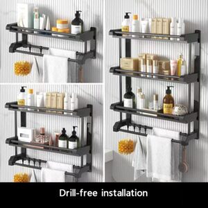 FERFXN Bathroom Shelf with Towel Bar Toilet Storage Shelf Large Towel Racks Storage Shelf 2 Tier Industrial Bathroom Shelves Wall Mounted Wall Shelves for Bathroom/Living Room/Kitchen/Bedroom 40x16cm