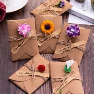 Ksix 10Pcs 4.3x6.9 Inchs Handmade Vintage Kraft Blank Note Card Thank Notes, Greeting Card, Paper Flowers Greeting Cards, Handmade Invitation Card, Birthday Party Invitation Card With Envelopes