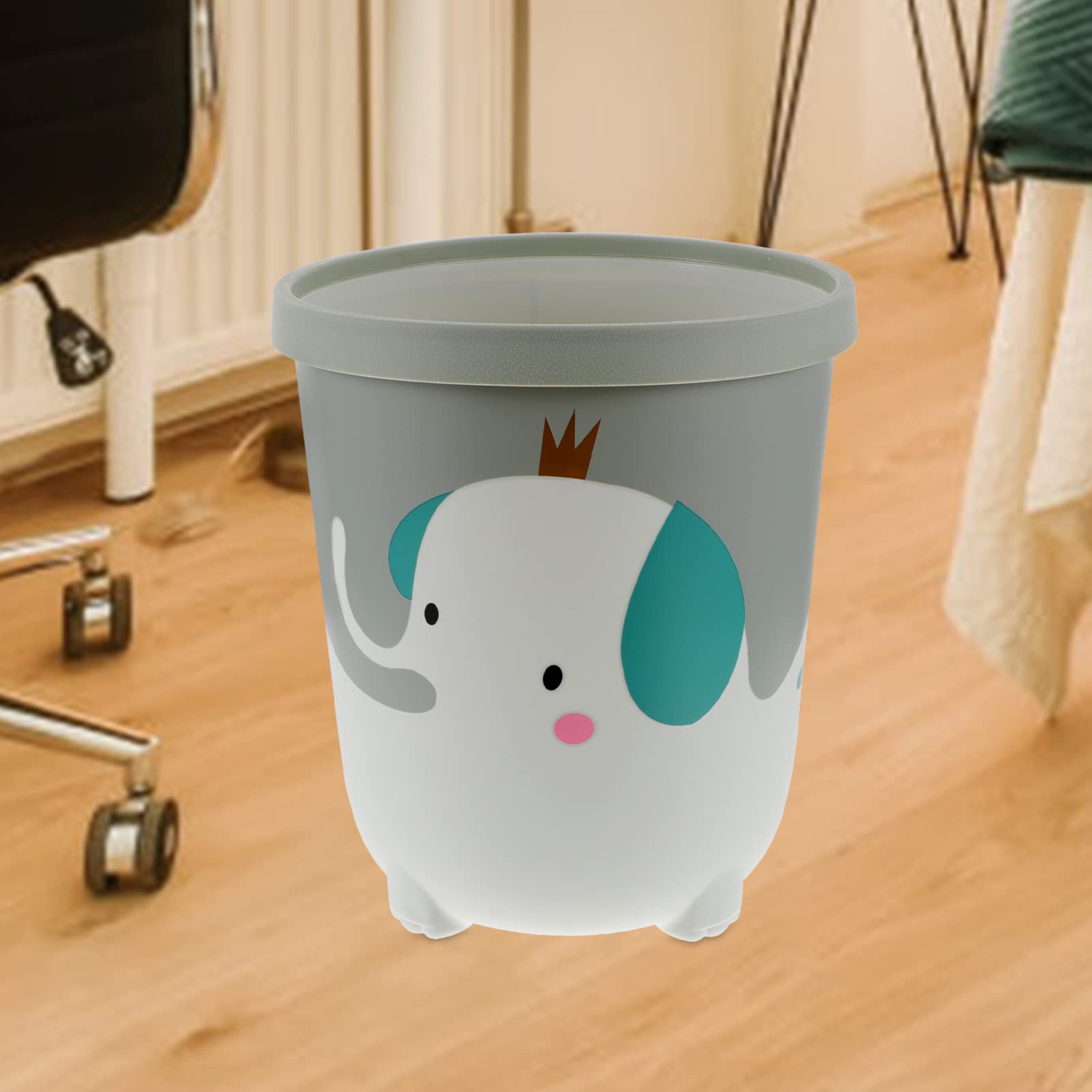 Waste Paper Basket Round Trash Can Cartoon Elephant Garbage Bin Plastic Waste Basket Garbage Container Rubbish Bin Holder for Home Office Kitchen Bathrooms