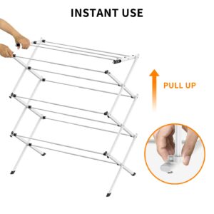 Rbitroise Clothes Drying Rack, Drying Rack Clothing,3-Tier Laundry Drying Rack for Clothes, Expandable Metal Clothing Dryer Rack, Folding Clothes Rack,Collapsible Towel Rack, Air Drying Rack-White