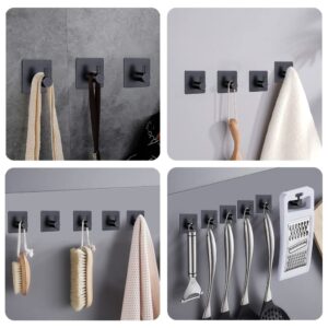 yeulluey 4pcs Towel Hooks for Bathrooms, Adhesive Hooks for Hanging Heavy Duty Waterproof Stainless Steel Black Kitchen Bathroom Wall Hooks for Coats Key Hat Wall Mount Sticky Towel Robe Hook Rack