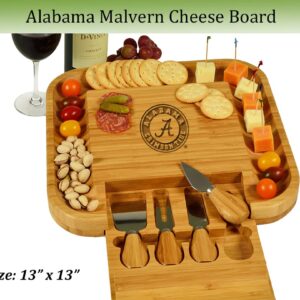 NCAA Alabama Crimson Tide Officially Licensed Bamboo Cheese/Charcuterie Board with knife Set & cheese Markers by Picnic at Ascot