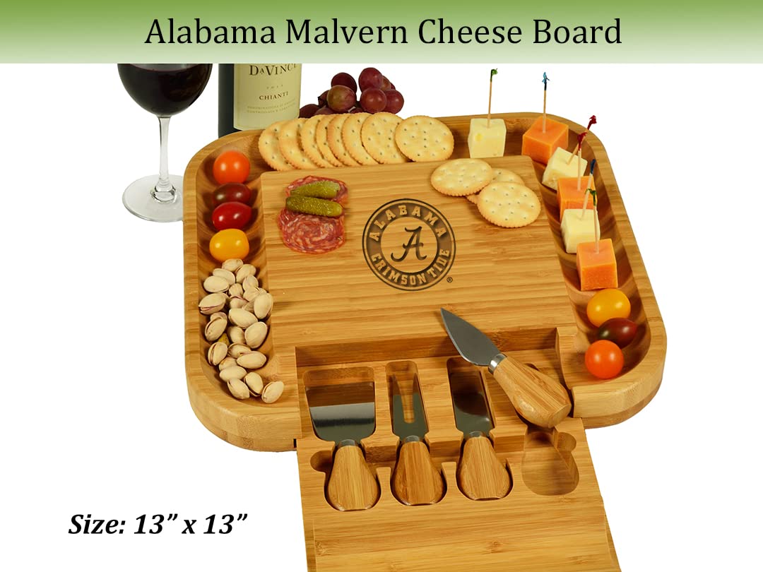 NCAA Alabama Crimson Tide Officially Licensed Bamboo Cheese/Charcuterie Board with knife Set & cheese Markers by Picnic at Ascot