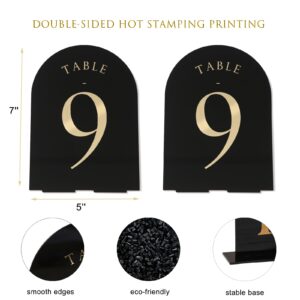 UNIQOOO Black Arch Wedding Table Numbers with Stands 1-20, Gold Foil Printed 5x7 Double Sided Acrylic Signs and Holders, Perfect for Centerpiece, Reception, Decoration, Party, Anniversary, Event