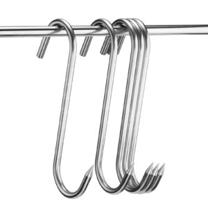 10 Inch Meat Hooks 5 PCS, Butcher Hooks Stainless Steel (8MM Diameter), Meat Processing Hooks, S-Shaped Hook for Hanging Bacon, Hunting Smoking Ribs, Drying, Grillling BBQ For Kitchen, Slaughterhouse