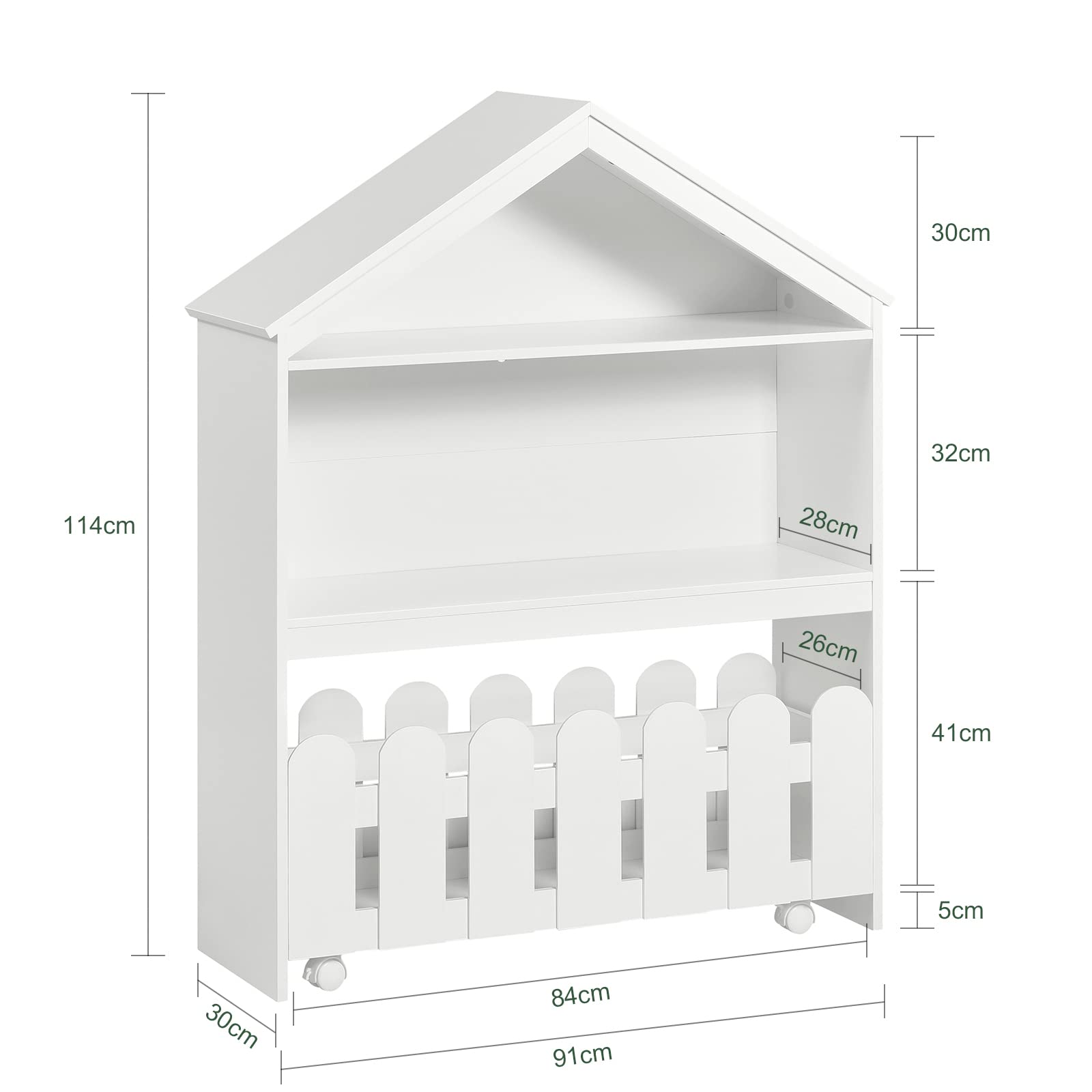 Haotian Kids Book Shelf, Children Bookcase House-Shaped Storage Display Shelf with Mobile Storage Chest on Wheels, KMB52-W