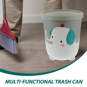 Waste Paper Basket Round Trash Can Cartoon Elephant Garbage Bin Plastic Waste Basket Garbage Container Rubbish Bin Holder for Home Office Kitchen Bathrooms