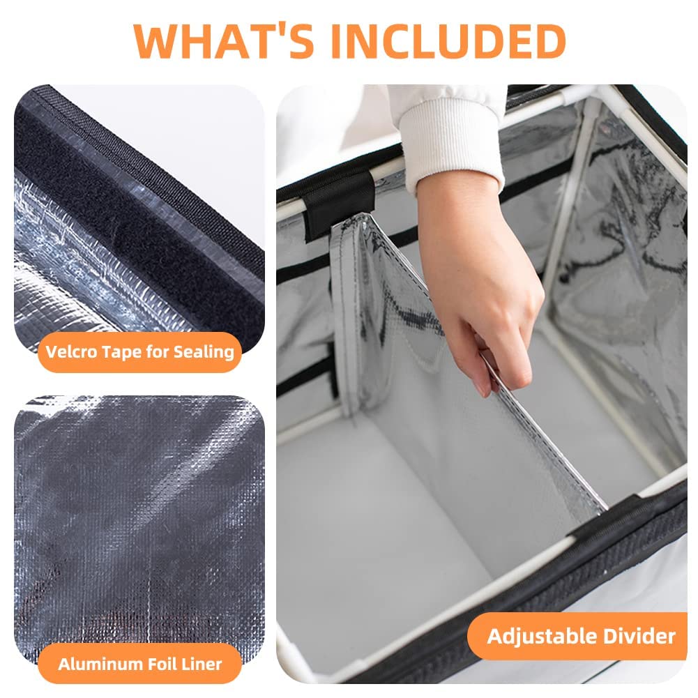 Large Insulated Food Delivery Bag with Fixed Base and Internal Frame, XL-18.1"x13.8"x13.8", Commercial Insulated Food Delivery Bag w/ Divider, Waterproof & Foldable Catering Bag Food Deliveries, Black