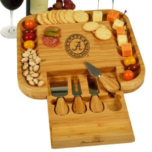 NCAA Alabama Crimson Tide Officially Licensed Bamboo Cheese/Charcuterie Board with knife Set & cheese Markers by Picnic at Ascot