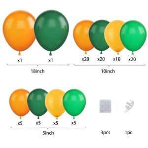 Green and Oange Balloon Arch Kit, Dinosaur Theme Balloon Garland Kit Birthday Balloons 5 10 18 inch Green Orange Yellow Latex Balloons for Baby Shower Decorations Bachelorette Graduation Party