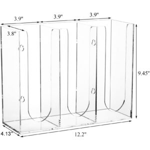 Suwimut Acrylic Coffee Cup and Lid Storage Organizer Holder, 3 Compartments Disposable Paper Cup Dispenser Clear Plastic Cup and Lid Holder for Kitchen Coffee Bar Shop Party Supplies