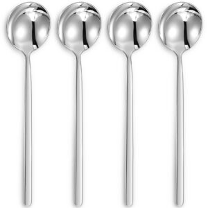 keawell premium korean soup spoons with long handles, set of 4, 18/10 stainless steel, dishwasher safe (plain)