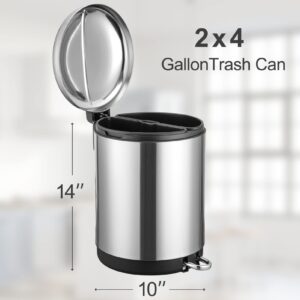 Fashionwu 30 Liter / 8 Gallon Trash Can, Round Kitchen Waste Bin, Double Separate Compartment Recycle Bin with Lid