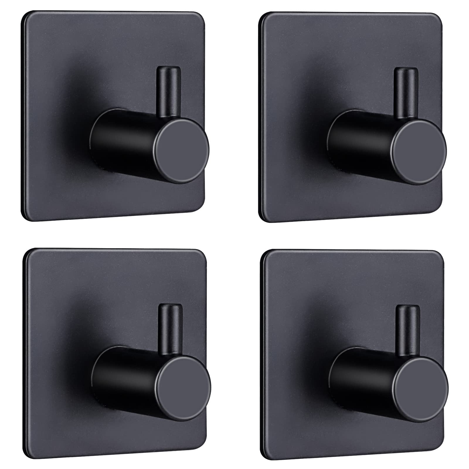 yeulluey 4pcs Towel Hooks for Bathrooms, Adhesive Hooks for Hanging Heavy Duty Waterproof Stainless Steel Black Kitchen Bathroom Wall Hooks for Coats Key Hat Wall Mount Sticky Towel Robe Hook Rack