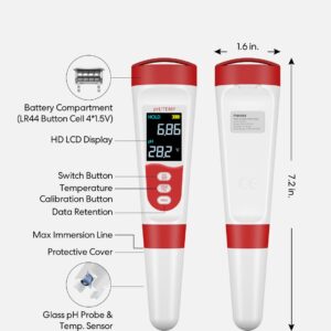 meross PH Meter, Digital PH Meter for Water Hydroponics with ATC, IP67 PH/Temp 2 in 1 Tester Pen with 0-14 PH Measurement Range, 0.01PH High Accuracy Mini Pen for Pool, Drinking Water and Aquarium