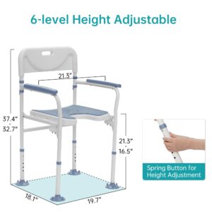 ELENKER Folding Shower Chair 350lbs, Heavy Duty Bath Safety Seat with Soft EVA Cushion and Large Suction Cups for Seniors Handicap and Pregnant Women