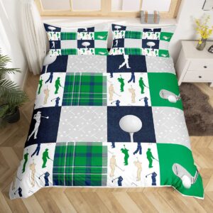 castle fairy golf plaid bedding set king size for woman men,green buffalo grid geometric comforter cover with 2 pillowcases,ball sports lover style duvet cover set microfiber quilt cover