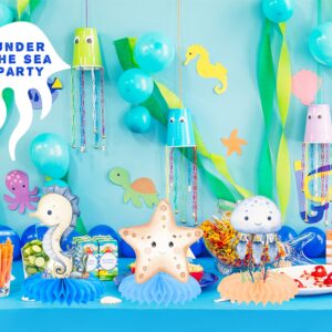 12Pcs Ocean Sea Animal Honeycomb Centerpieces Ocean Animals Baby Shower Decorations Under The Sea Party Table Centerpieces Sea Animals Decorations for Sea Theme Birthday Party Supplies