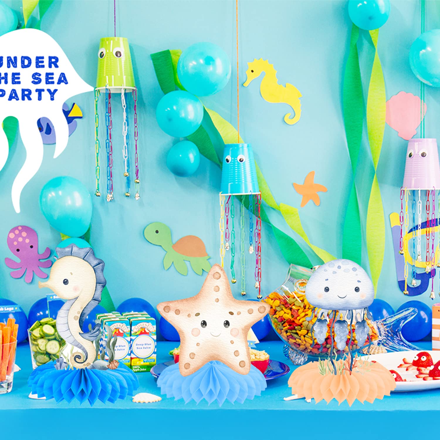 12Pcs Ocean Sea Animal Honeycomb Centerpieces Ocean Animals Baby Shower Decorations Under The Sea Party Table Centerpieces Sea Animals Decorations for Sea Theme Birthday Party Supplies