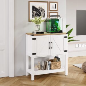 Mufico Console Table Coffee Bar Cabinet Sofa Table,31.5 L x 13.8 D x 34.65 H,Entryway Table with 2 Storage Cabinets, Farmhouse Buffet Sideboard for Kitchen, Foyer,Hallway (White)