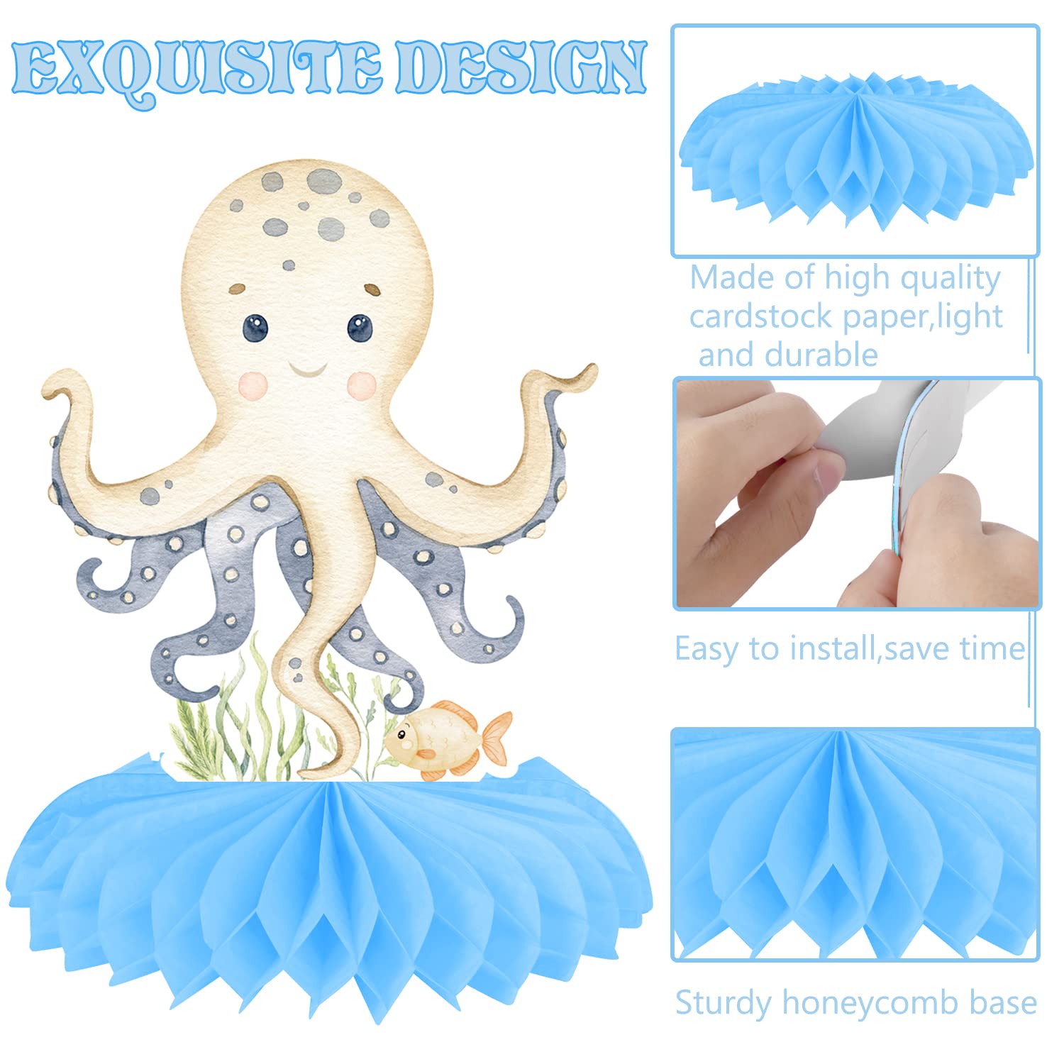 12Pcs Ocean Sea Animal Honeycomb Centerpieces Ocean Animals Baby Shower Decorations Under The Sea Party Table Centerpieces Sea Animals Decorations for Sea Theme Birthday Party Supplies