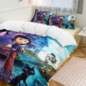 Cora_line Funny Bedding Set 3-Piece 79"x90" Cartoon Room Decor with 1 Duvet Cover and 2 Pillowcase All Season